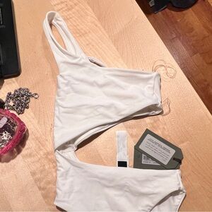 Allsaints white asymmetric one piece swimsuit, XS NWT